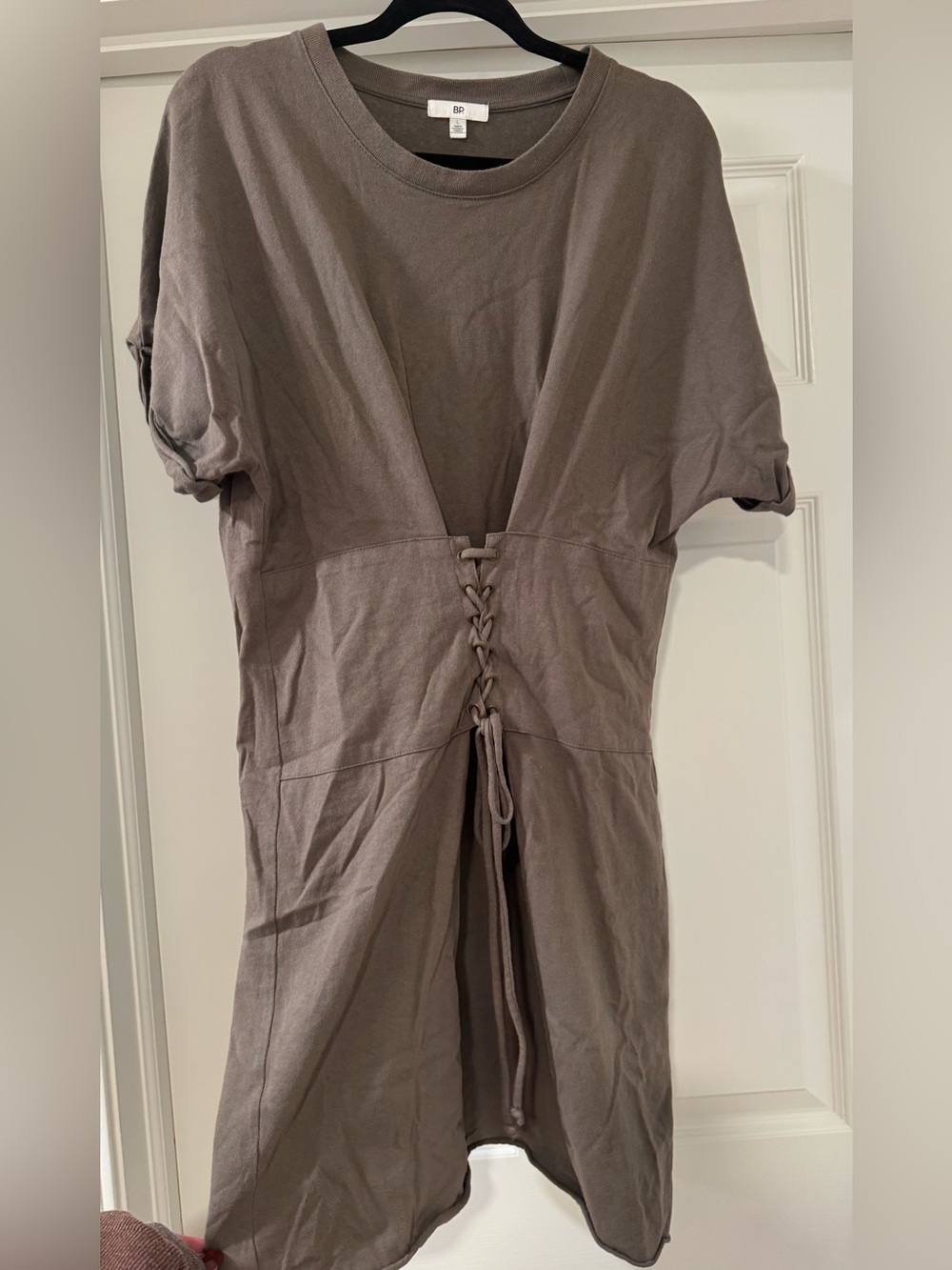 BP Taupe Lace-Up Corset Short Sleeve Tunic Dress